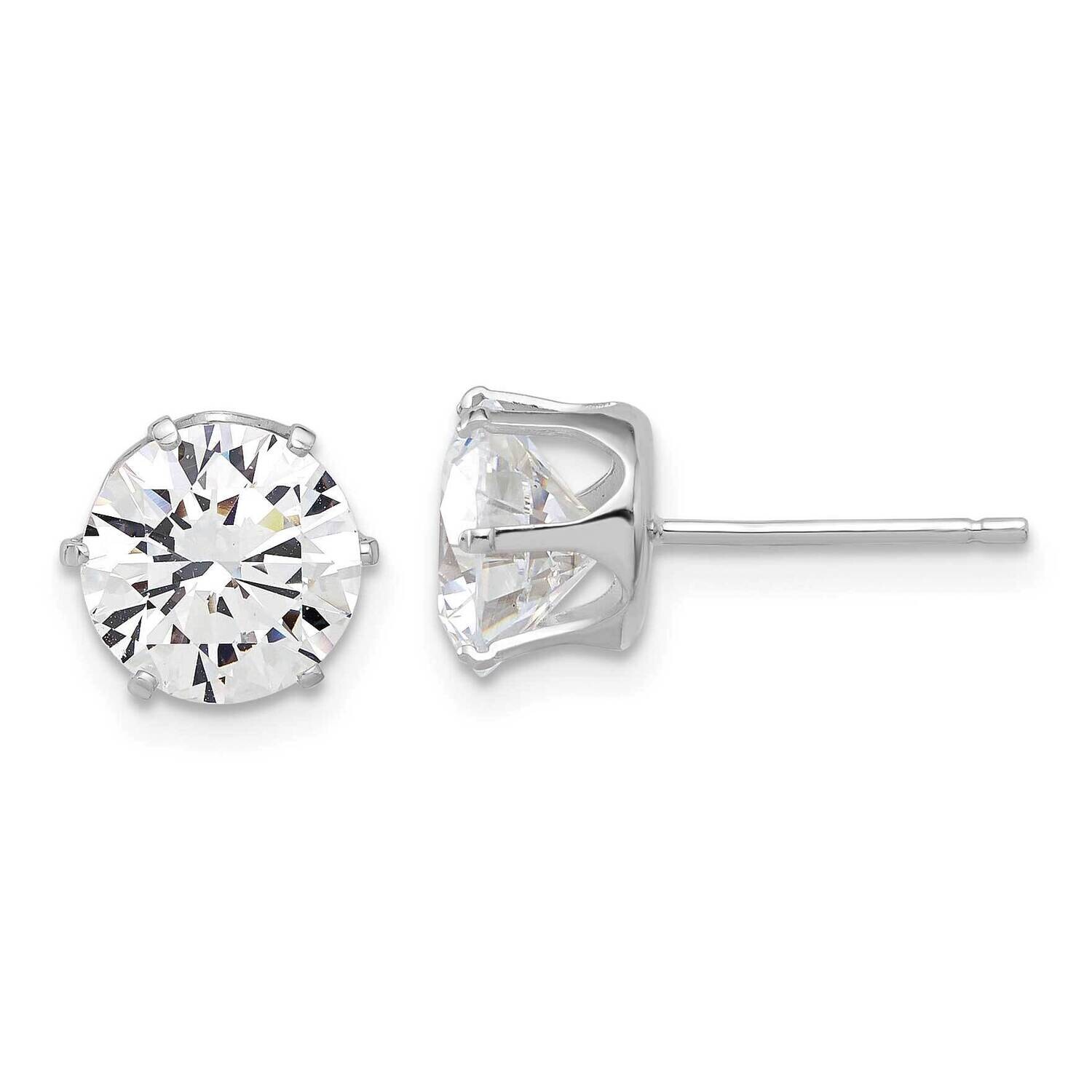 Polished 8mm CZ Post Stud Earrings Sterling Silver Rhodium-Plated QE17112, MPN: QE17112,