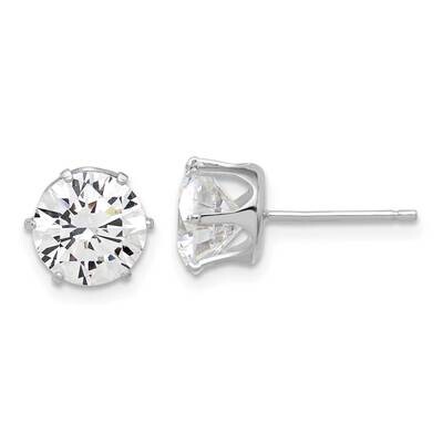 Polished 8mm CZ Post Stud Earrings Sterling Silver Rhodium-Plated QE17112, MPN: QE17112,