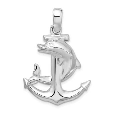 Large Dolphin Anchor Pendant Sterling Silver Polished QC9990, MPN: QC9990, 637218153985