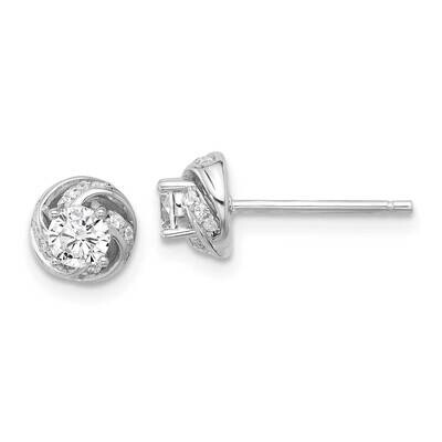 Polished Swirl CZ Circle Post Earrings Sterling Silver Rhodium-Plated QE17122, MPN: QE17122,