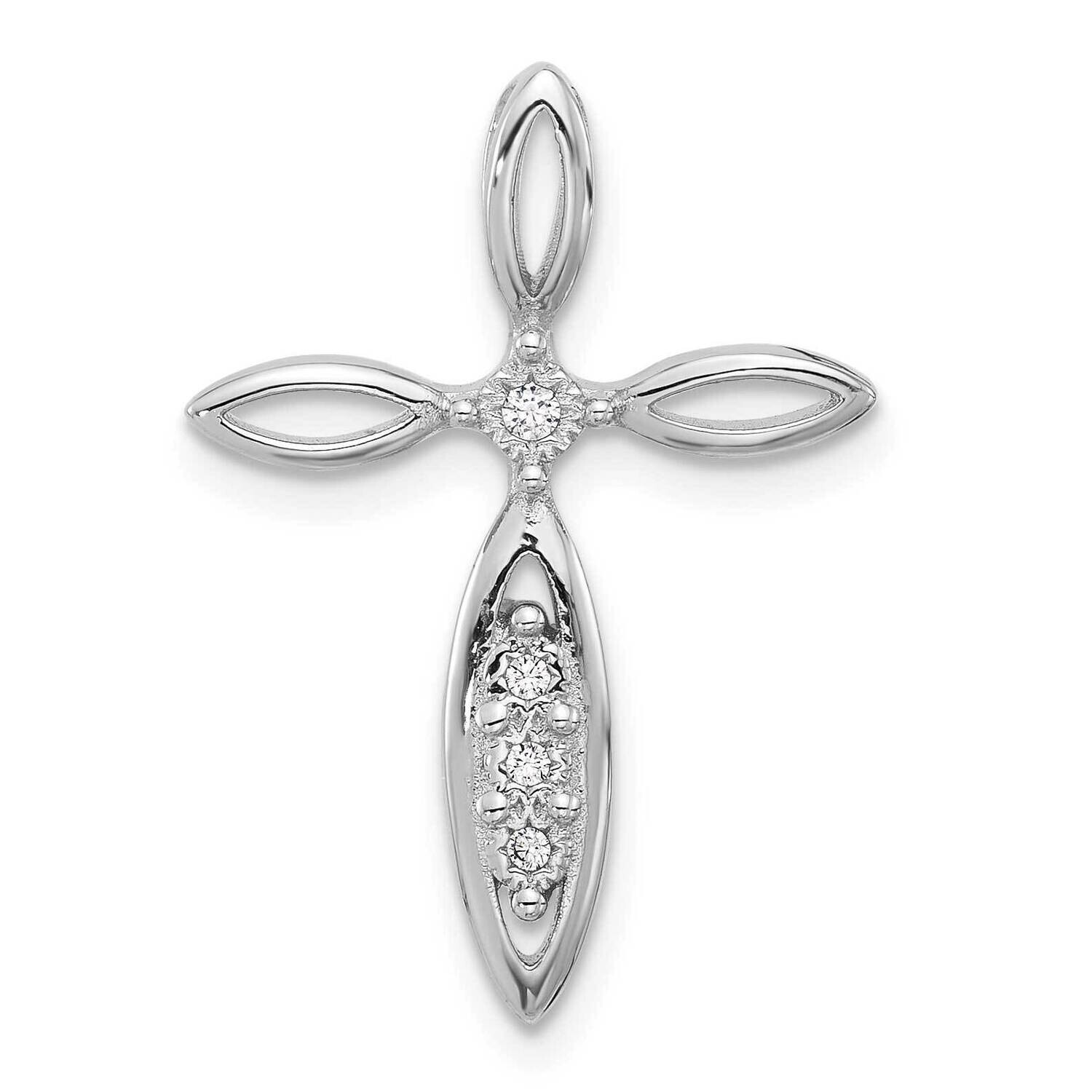 Polished CZ Pointed Cross Chain Slide Sterling Silver Rhodium-Plated QC11439, MPN: QC11439,