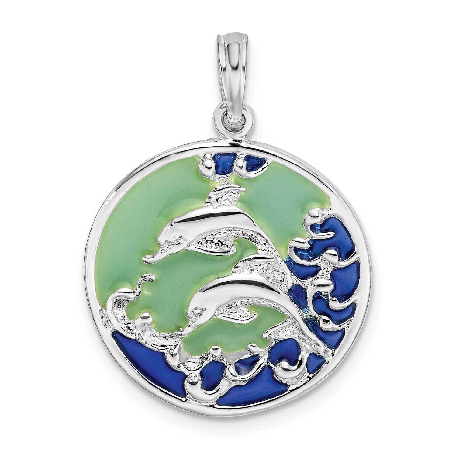 Enameled Dolphins Pendant Sterling Silver Polished QC9788, MPN: QC9788, 637218145355