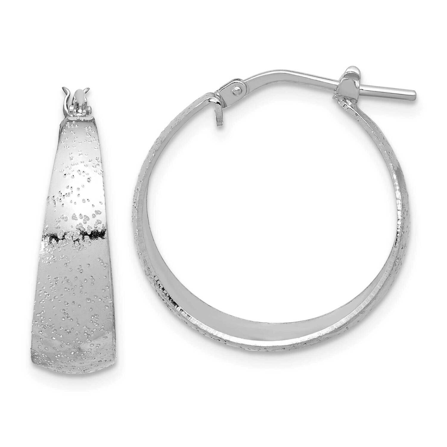 Rh-Plated Sparkle Texture Tapered Round Hoop Earrings Sterling Silver QE16905, MPN: QE16905,