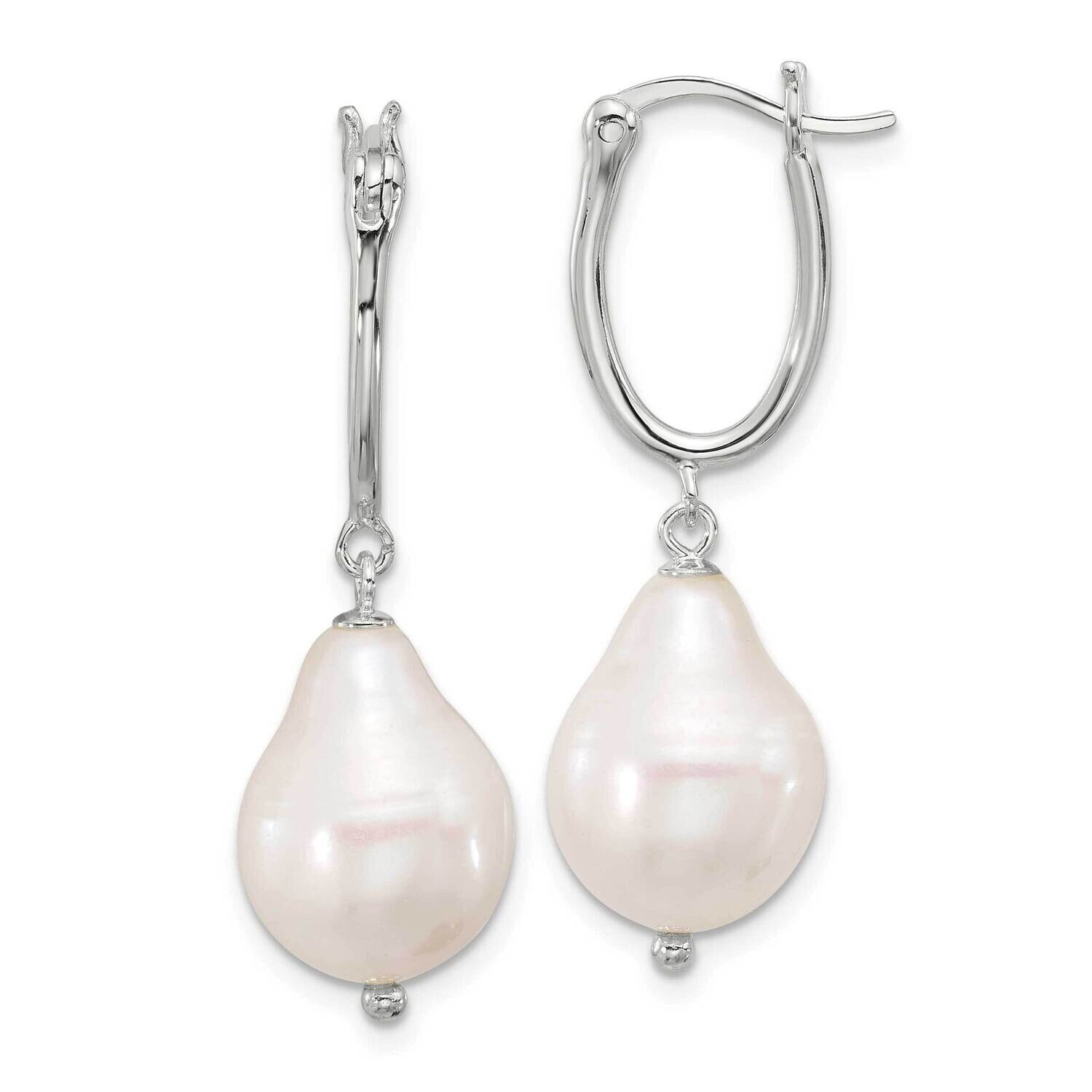 Teardrop Fwc Pearl Dangle Oval Hoop Earrings Sterling Silver Polished QE17240, MPN: QE17240,