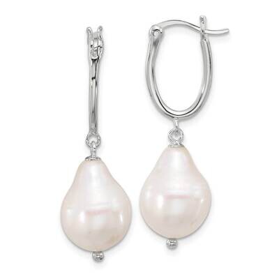 Teardrop Fwc Pearl Dangle Oval Hoop Earrings Sterling Silver Polished QE17240, MPN: QE17240,