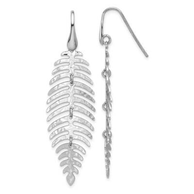 Rhodium Plated Moveable Leaf Dangle Earrings Sterling Silver QE16742, MPN: QE16742,