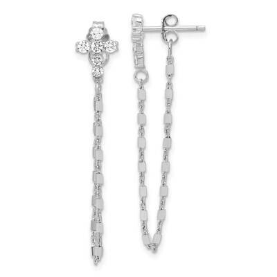 Rh-Pltd CZ Cross Chain Front &amp; Back Post Dangle Earrings 40 Inch Sterling Silver QE17694, MPN: QE17…