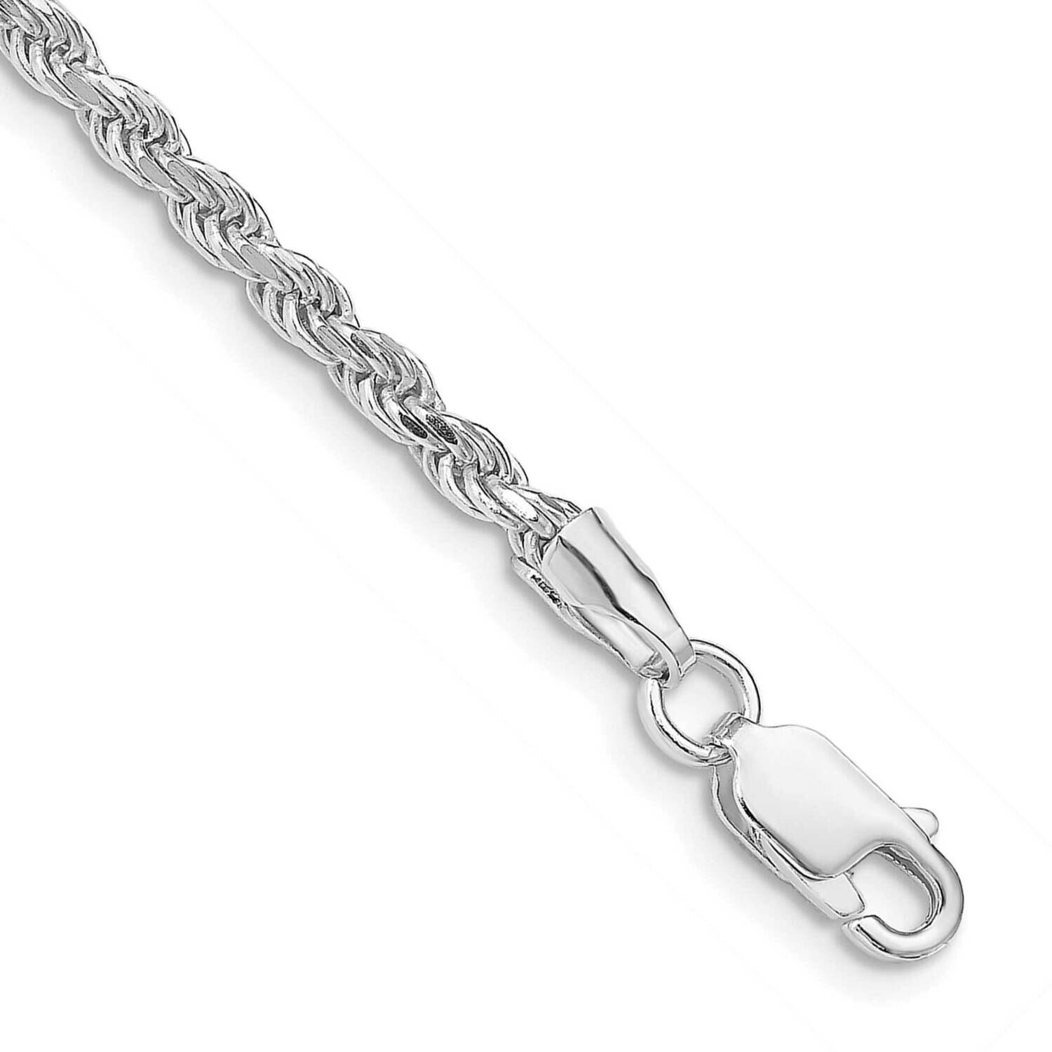 2.75mm Diamond-Cut Rope Chain 9 Inch Sterling Silver Rhodium-Plated QDC060R-9