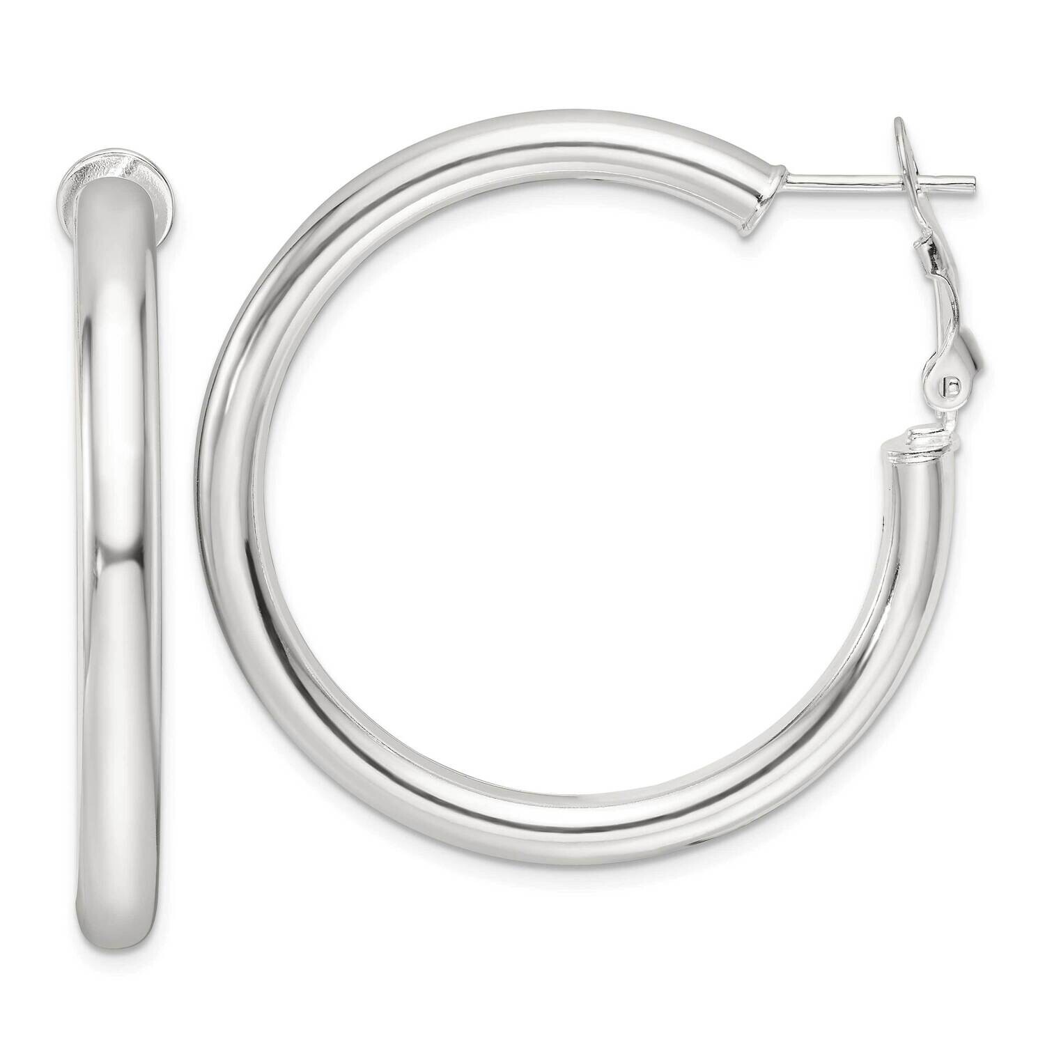 40X4mm Omega Back Round Hoop Earrings Sterling Silver Polished QE16956, MPN: QE16956,
