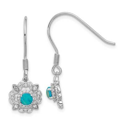 Cheryl M Cabochon Lab Created Blue Opal Brilliant-Cut CZ Shepherd Hook Dangle Earrings Sterling Sil…