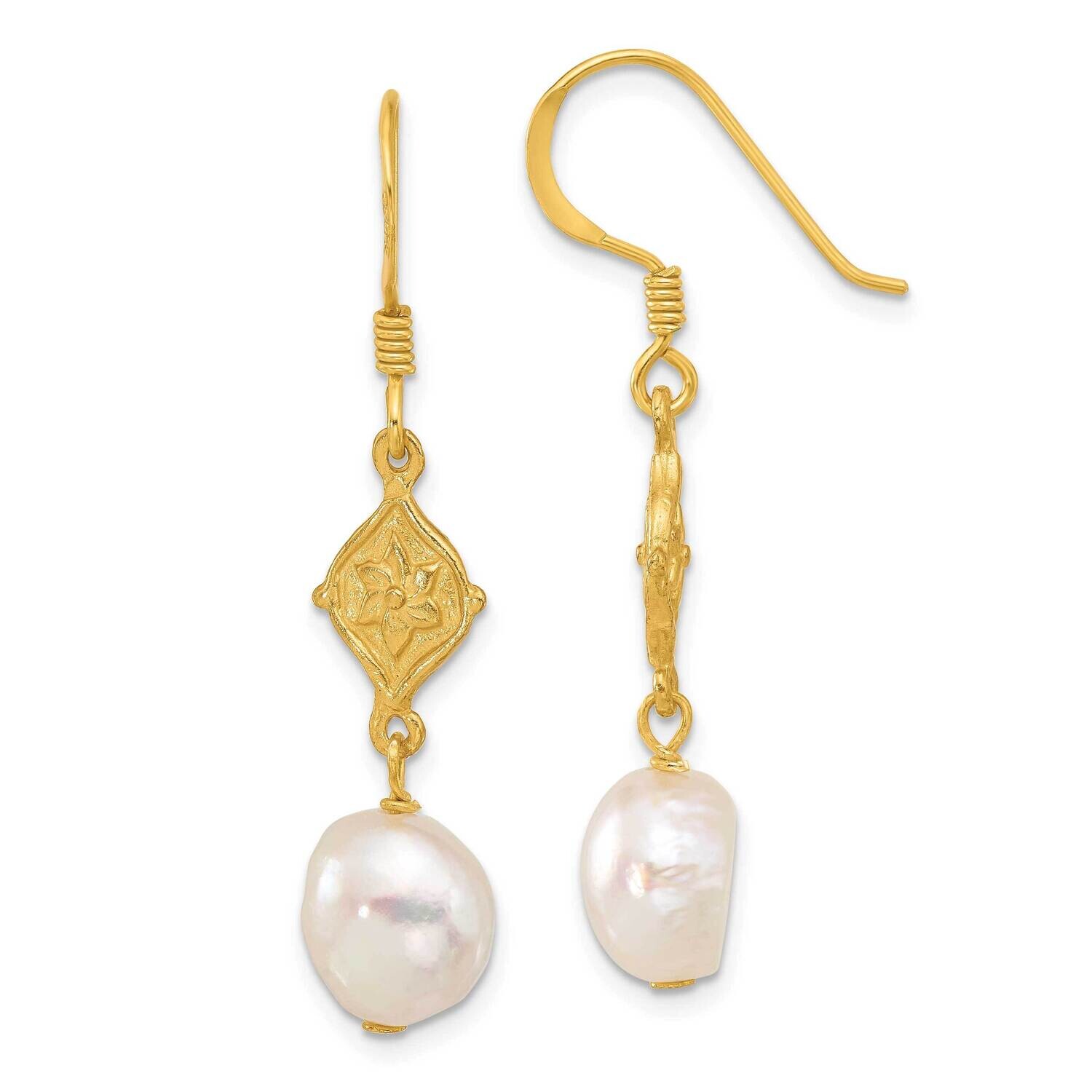 Gold-Plated Fwc Pearl Flower Dangle Earrings Sterling Silver QE16687, MPN: QE16687,