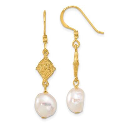 Gold-Plated Fwc Pearl Flower Dangle Earrings Sterling Silver QE16687, MPN: QE16687,