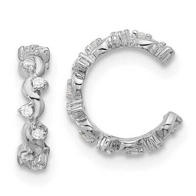 Polished CZ Pair Of 2 Cuff Earrings Sterling Silver Rhodium-Plated QE17098, MPN: QE17098,