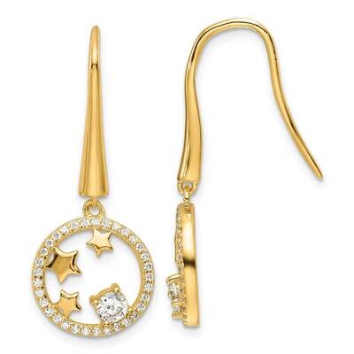 Gold-Plated CZ Stars Circle Shepherd Hook Earrings Sterling Silver QE16736, MPN: QE16736,