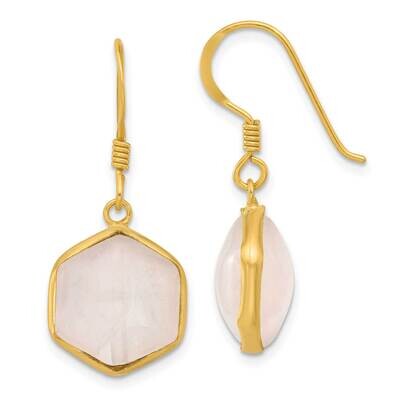 Gold-Plated Polished Hexagon Rose Quartz Dangle Earrings Sterling Silver QE17328, MPN: QE17328,