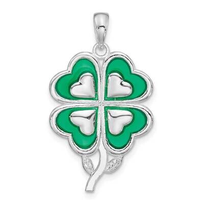 Enameled 4-Leaf Clover Pendant Sterling Silver Polished QC9786, MPN: QC9786, 637218146901