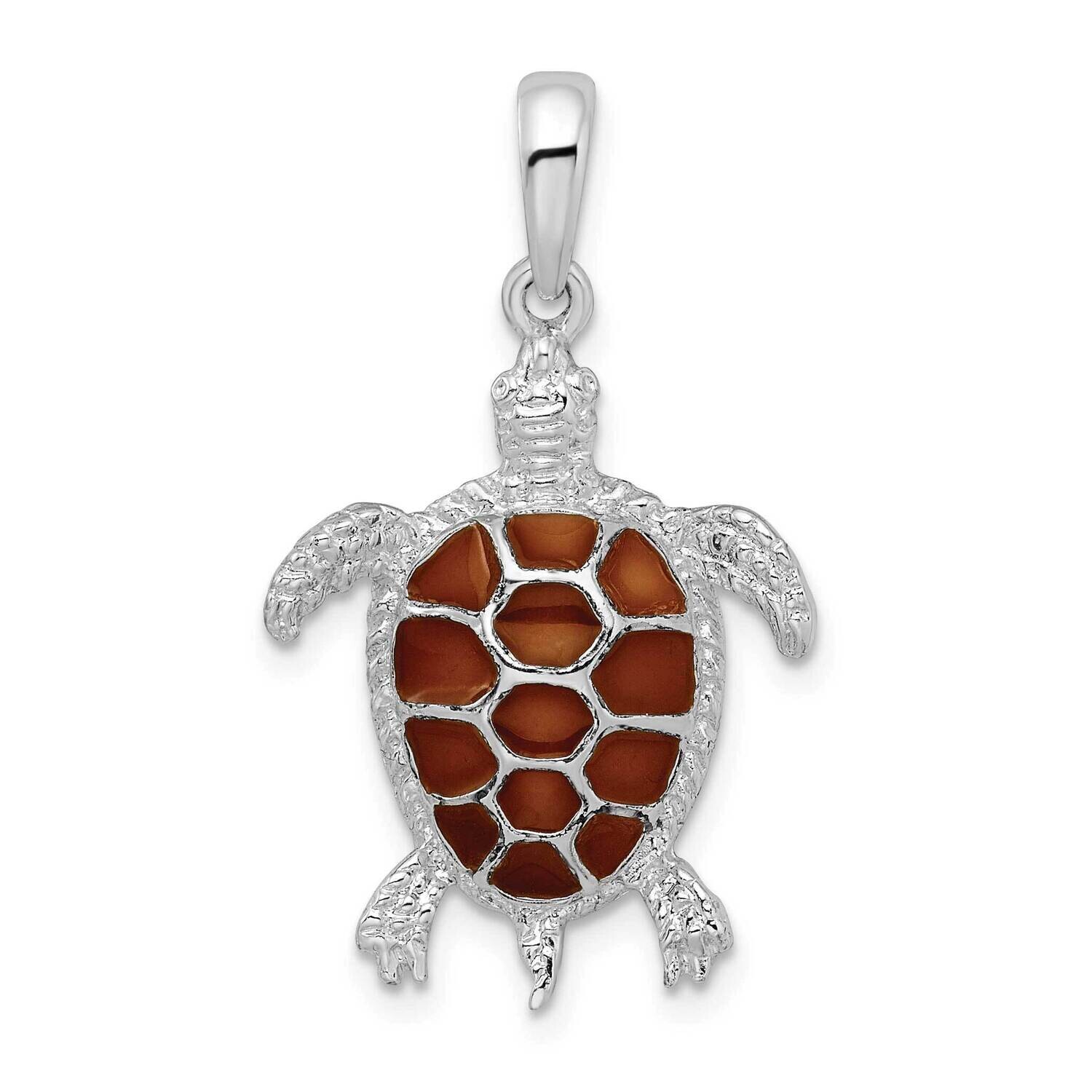 Enameled Brown Sea Turtle Pendant Sterling Silver Polished QC9779