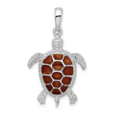 Enameled Brown Sea Turtle Pendant Sterling Silver Polished QC9779, MPN: QC9779, 637218145263