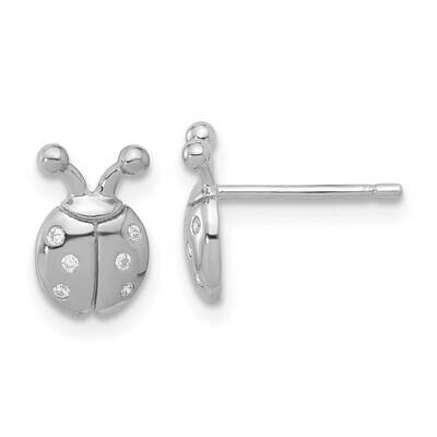 Flash Platinum-Plated CZ Ladybug Post Earrings Sterling Silver QE17614, MPN: QE17614,