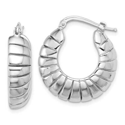 Rh-Plated Polished &amp; Striped Small Round Hoop Earrings Sterling Silver QE16915, MPN: QE16915,