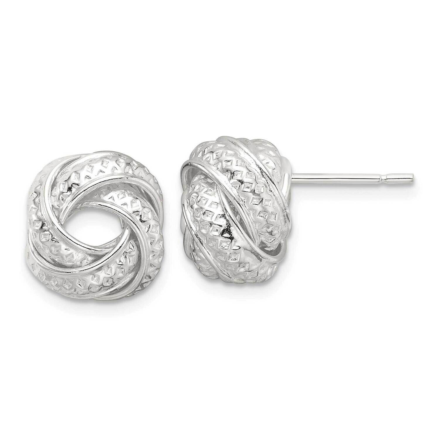 Textured Love Knot Post Earrings Sterling Silver Polished QE17476