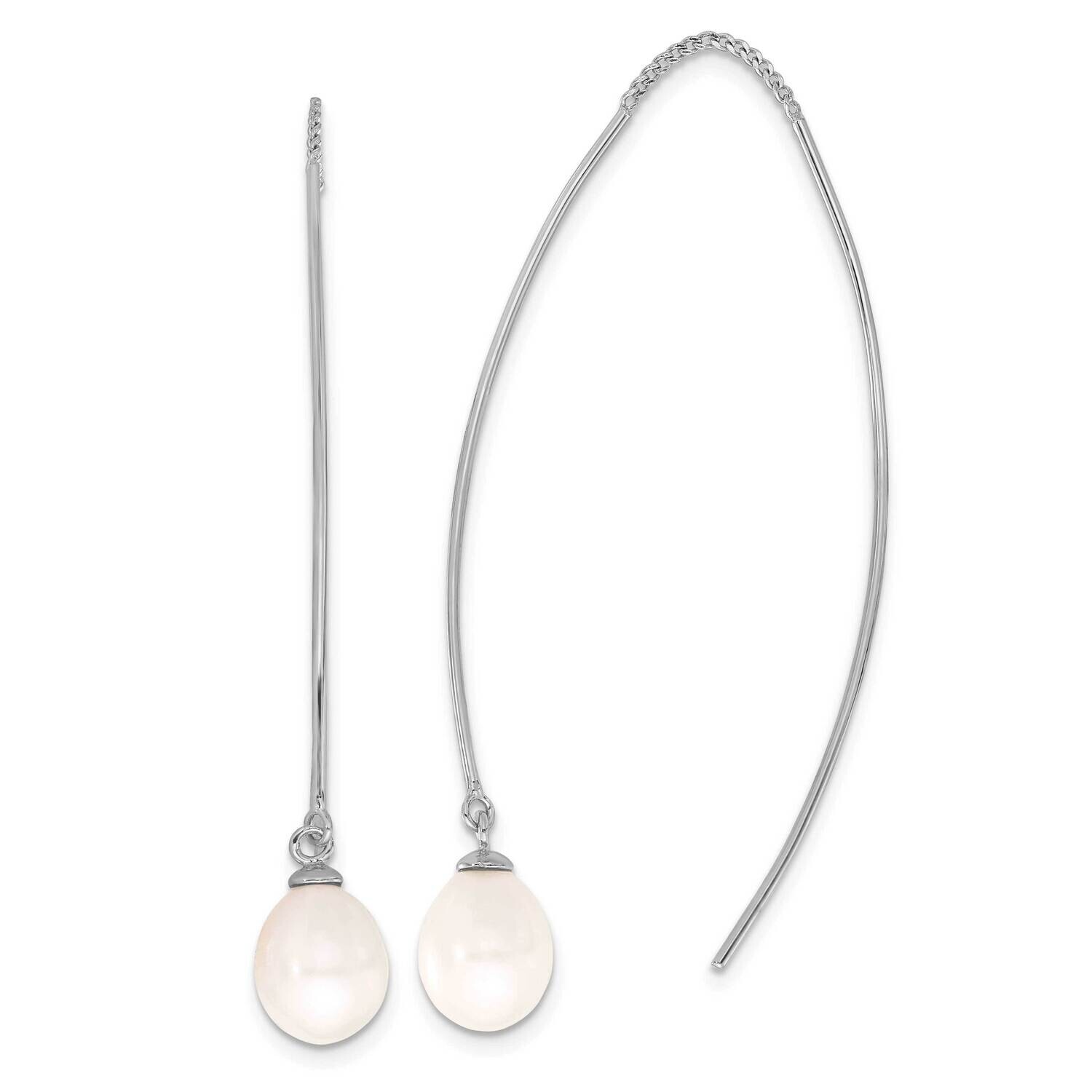 Rh-Plated 7-8mm Fwc Teardrop Pearl Threader Earrings Sterling Silver QE17258, MPN: QE17258,
