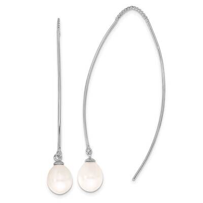 Rh-Plated 7-8mm Fwc Teardrop Pearl Threader Earrings Sterling Silver QE17258, MPN: QE17258,