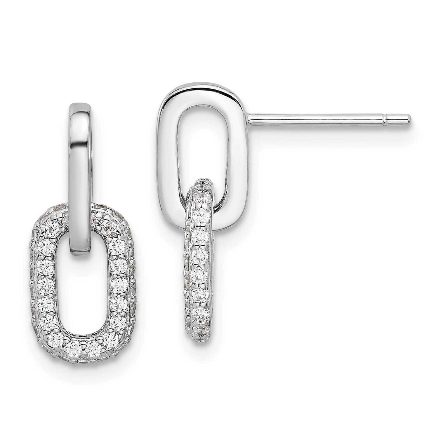 Pave CZ Link Design Post Dangle Earrings Sterling Silver Rhodium-Plated QE17034