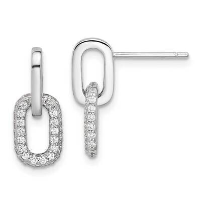 Pave CZ Link Design Post Dangle Earrings Sterling Silver Rhodium-Plated QE17034, MPN: QE17034,