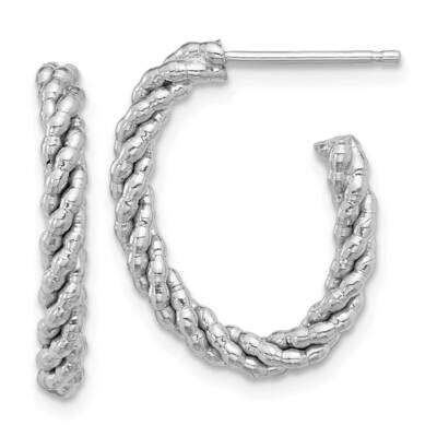 Textured Twisted Oval J-Hoop Earrings Sterling Silver Rhodium-Plated QE16975, MPN: QE16975,