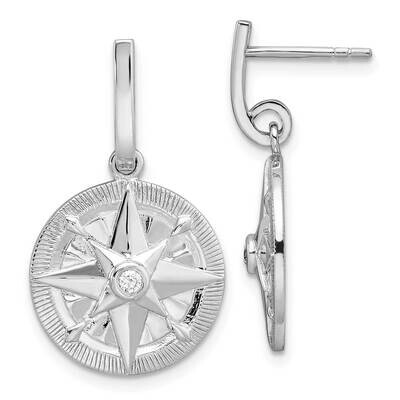CZ Compass Dangle Post Earrings Sterling Silver Rhodium-Plated QE16737, MPN: QE16737,