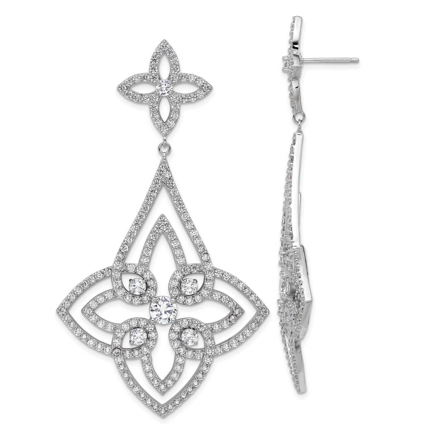Cheryl M Fancy Floral Design Brilliant-Cut CZ Post Dangle Earrings Sterling Silver Rhodium-Plated Q…