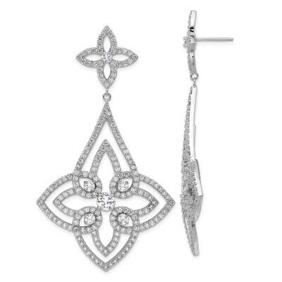 Cheryl M Fancy Floral Design Brilliant-Cut CZ Post Dangle Earrings Sterling Silver Rhodium-Plated Q…