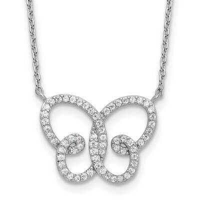 Cheryl M Brilliant-Cut CZ Butterfly 18 Inch Necklace 2 Inch Extender Sterling Silver Rhodium-Plated…