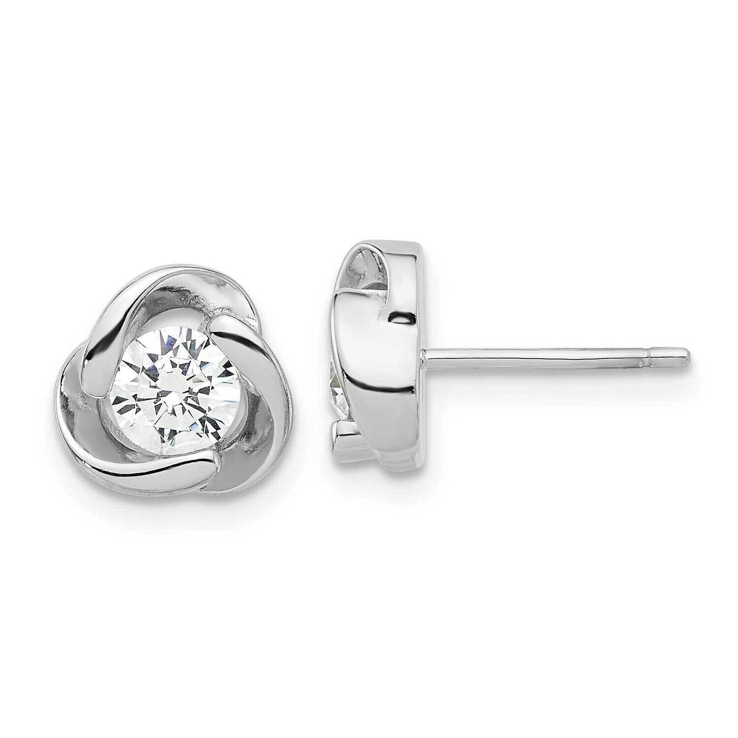 CZ Love Knot Post Earrings Sterling Silver Rhodium-Plated QE17478, MPN: QE17478,