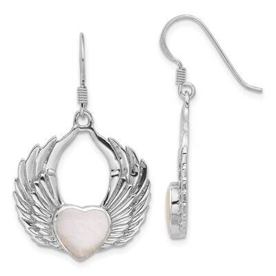 Rhod-Plated Polished Mother Of Pearl Winged Heart Earrings Sterling Silver QE17525, MPN: QE17525,