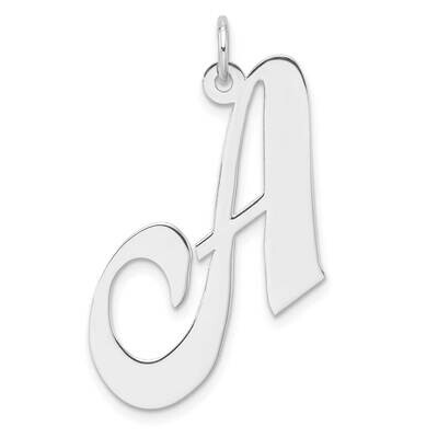 Large Fancy Script Letter A Initial Charm Sterling Silver Rhodium-Plated QC11254A, MPN: QC11254A,