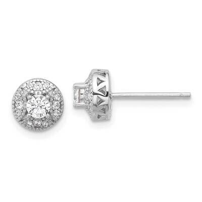 Rhod-Plated Textured Round CZ Cluster Post Earrings Sterling Silver QE17101, MPN: QE17101,