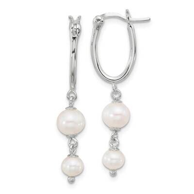 Double Fwc Pearl Dangle Oval Hoop Earrings Sterling Silver Polished QE17241, MPN: QE17241,