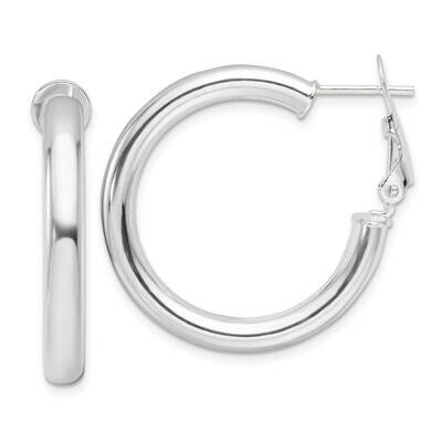 30X4mm Omega Back Round Hoop Earrings Sterling Silver Polished QE16953, MPN: QE16953,