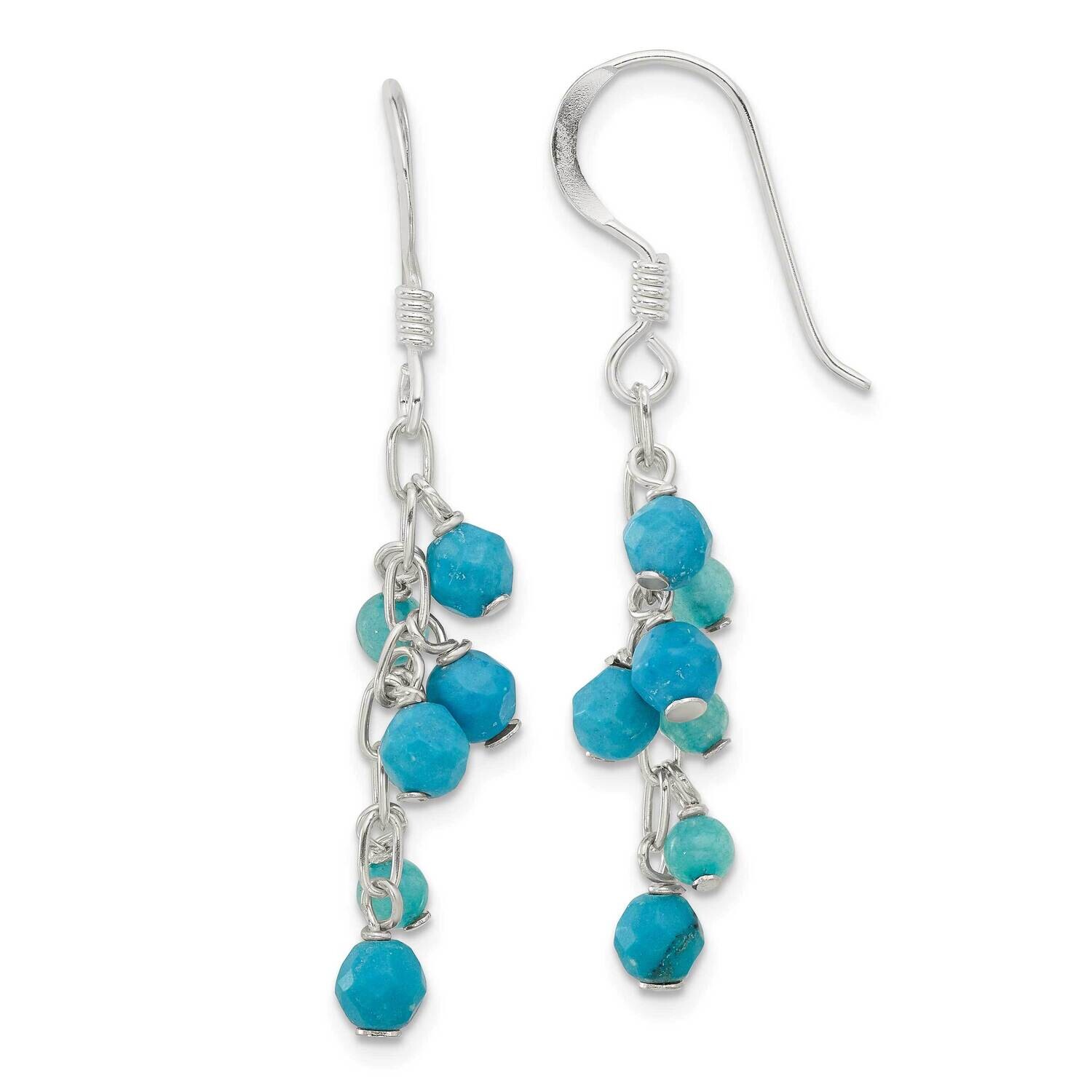 Recon Magnesite Indicolite Quartz Dangle Earrings Sterling Silver QE16685, MPN: QE16685,