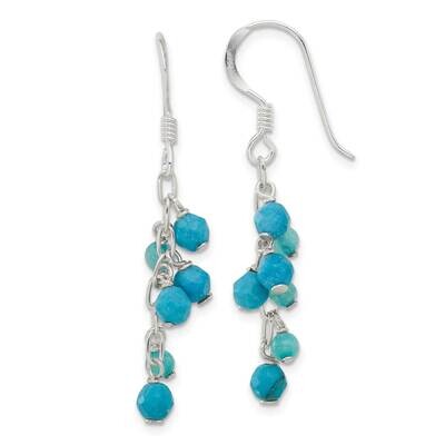 Recon Magnesite Indicolite Quartz Dangle Earrings Sterling Silver QE16685, MPN: QE16685,