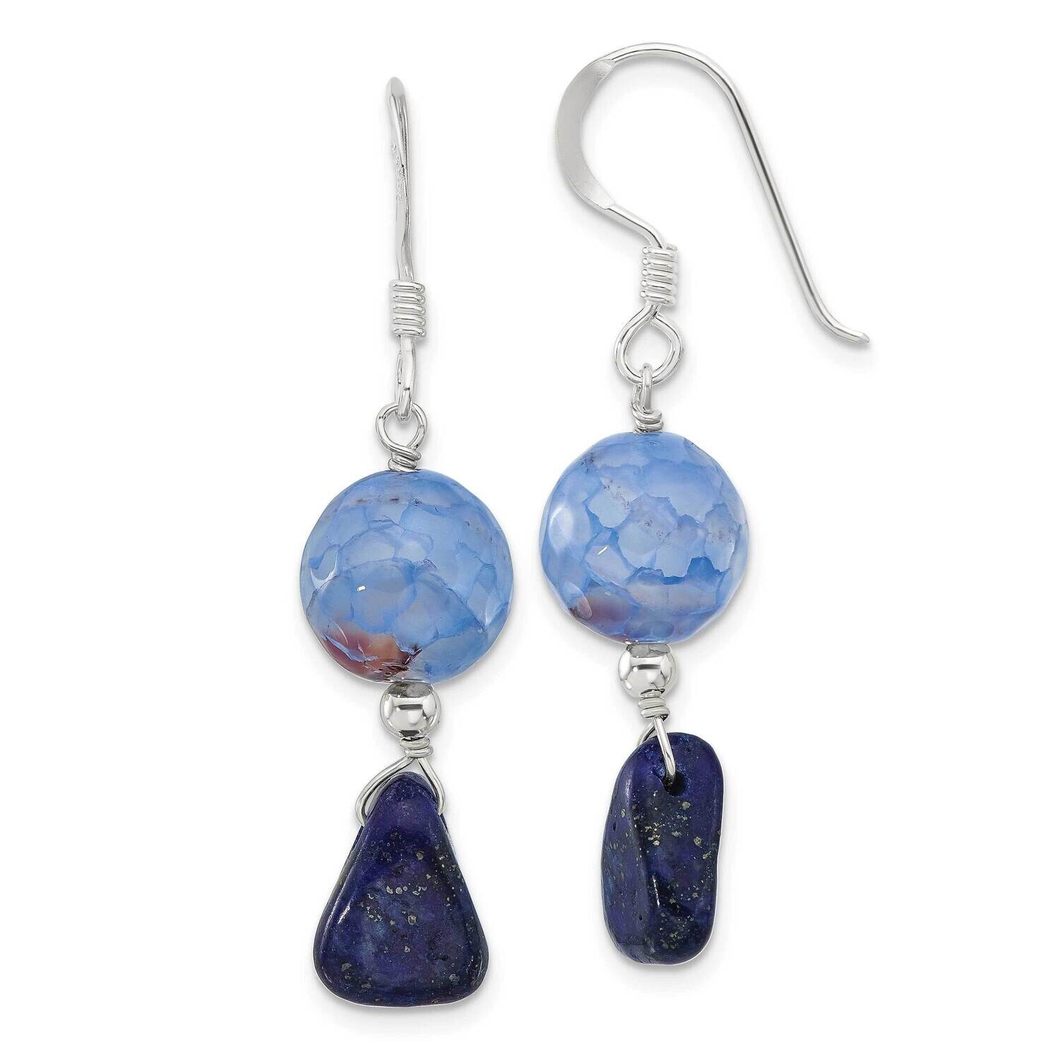 Blue Agate Shell Lapis Shepherd Hook Earrings Sterling Silver QE16674, MPN: QE16674,