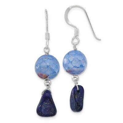 Blue Agate Shell Lapis Shepherd Hook Earrings Sterling Silver QE16674, MPN: QE16674,