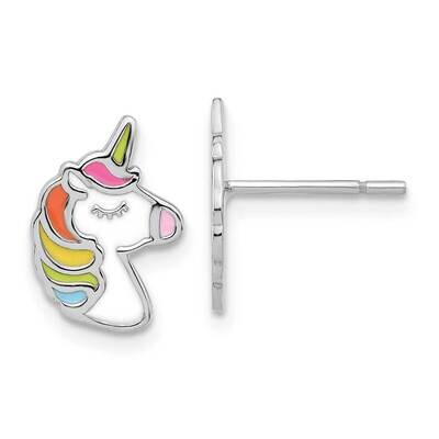 Polished Enameled Unicorn Post Earrings Sterling Silver Rhodium-Plated QE17592, MPN: QE17592,