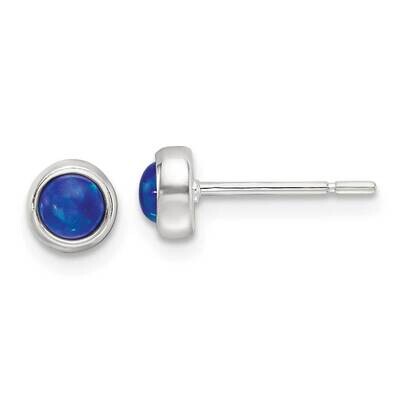 Blue Cabochon Opal Bezel Stud Earrings Sterling Silver Polished QE17435, MPN: QE17435,