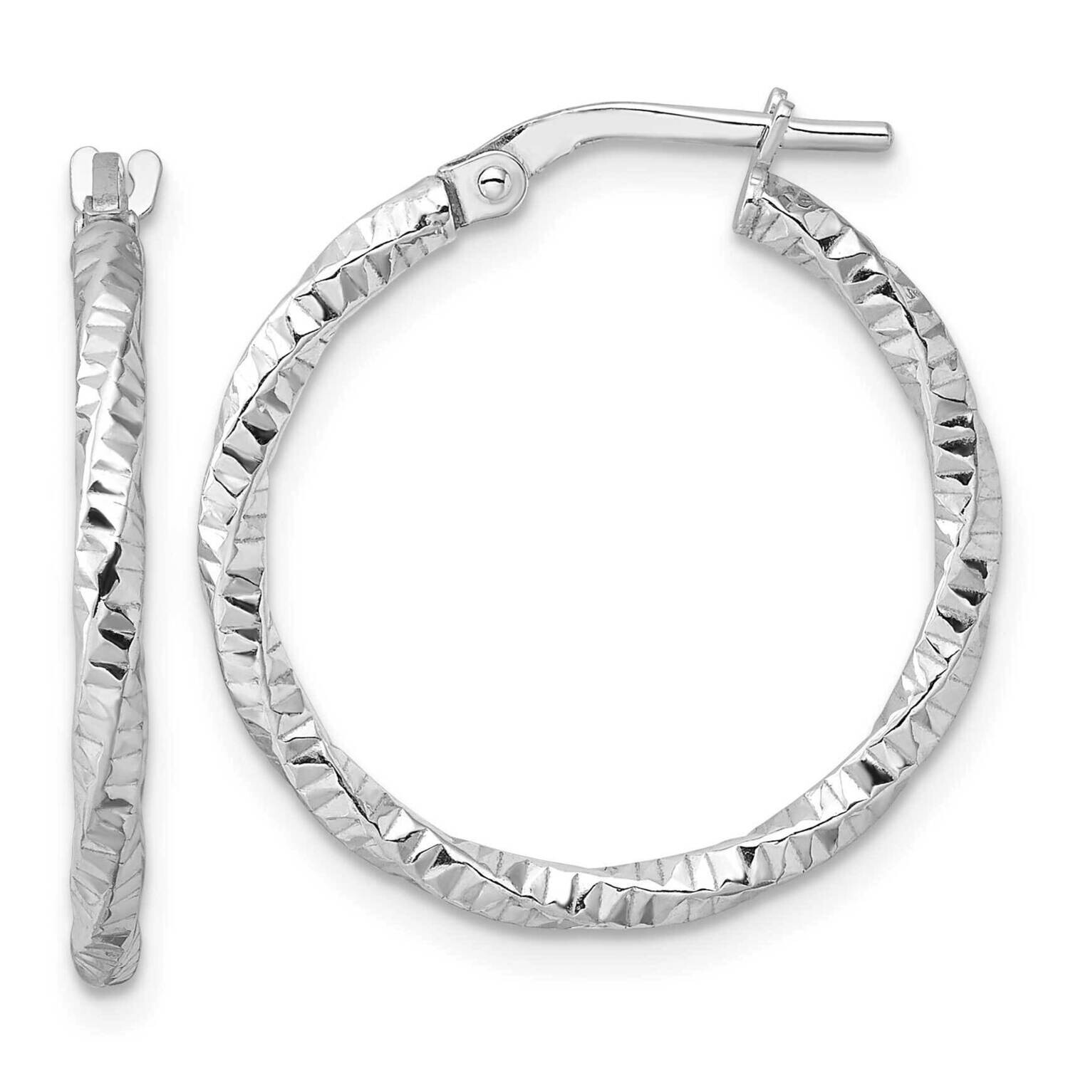 Polished Diamond-Cut Twist 2mm Hoop Earrings Sterling Silver Rhodium-Plated QE16812, MPN: QE16812,