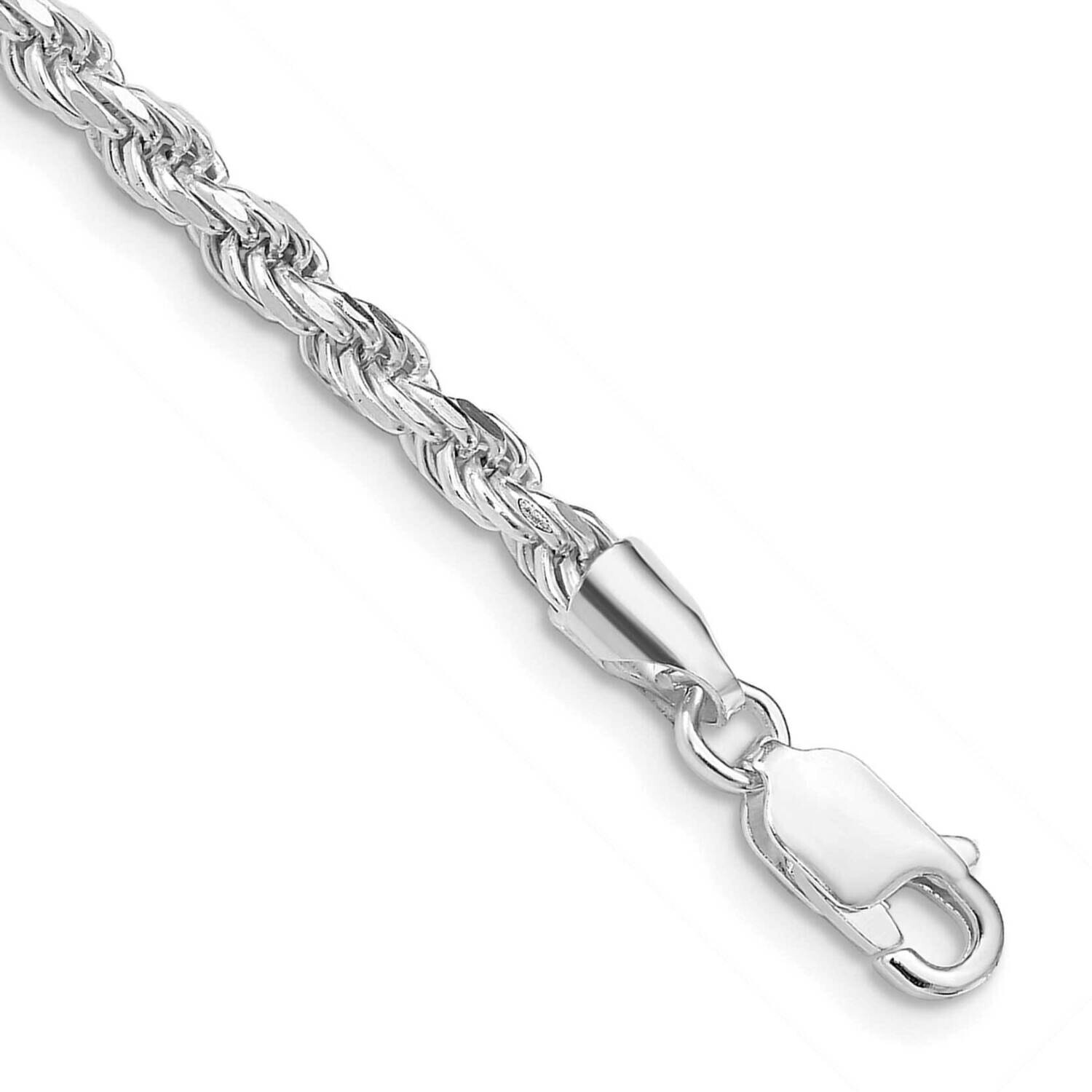 3mm Diamond-Cut Rope Chain 8 Inch Sterling Silver Rhodium-Plated QDC070R-8, MPN: QDC070R-8,