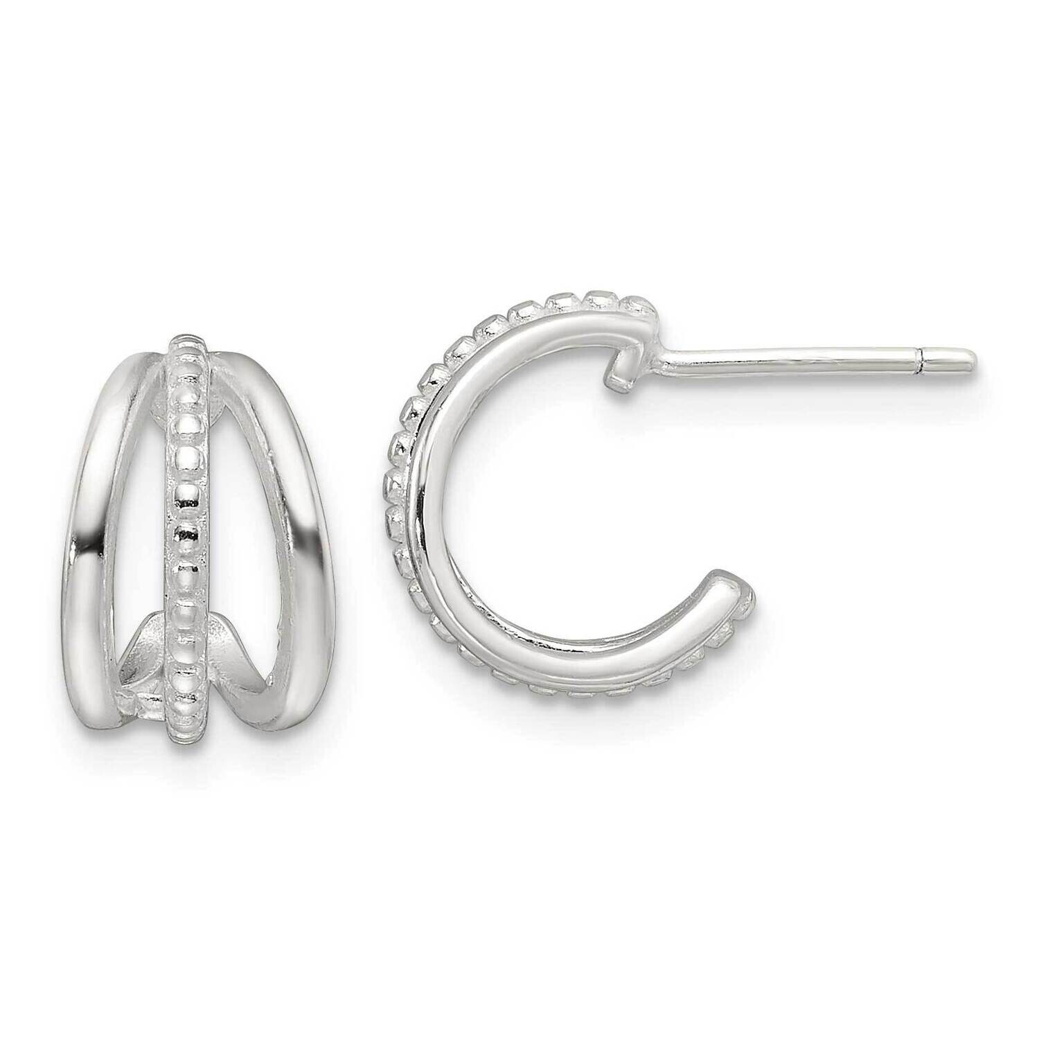 E-Coating Polished Textured C-Hoop Earrings Sterling Silver QE16987