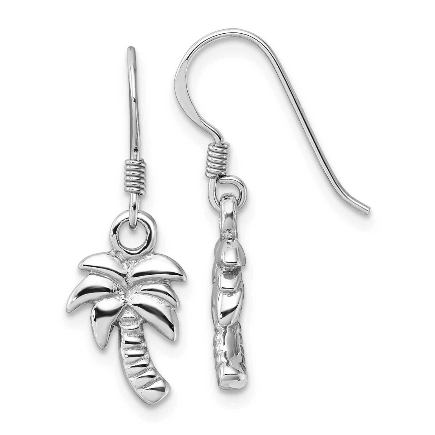 Polished Palm Tree Dangle Earrings Sterling Silver Rhodium-Plated QE17572, MPN: QE17572,